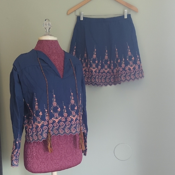 Embroidered Blue Skirt - Picture 1 of 8